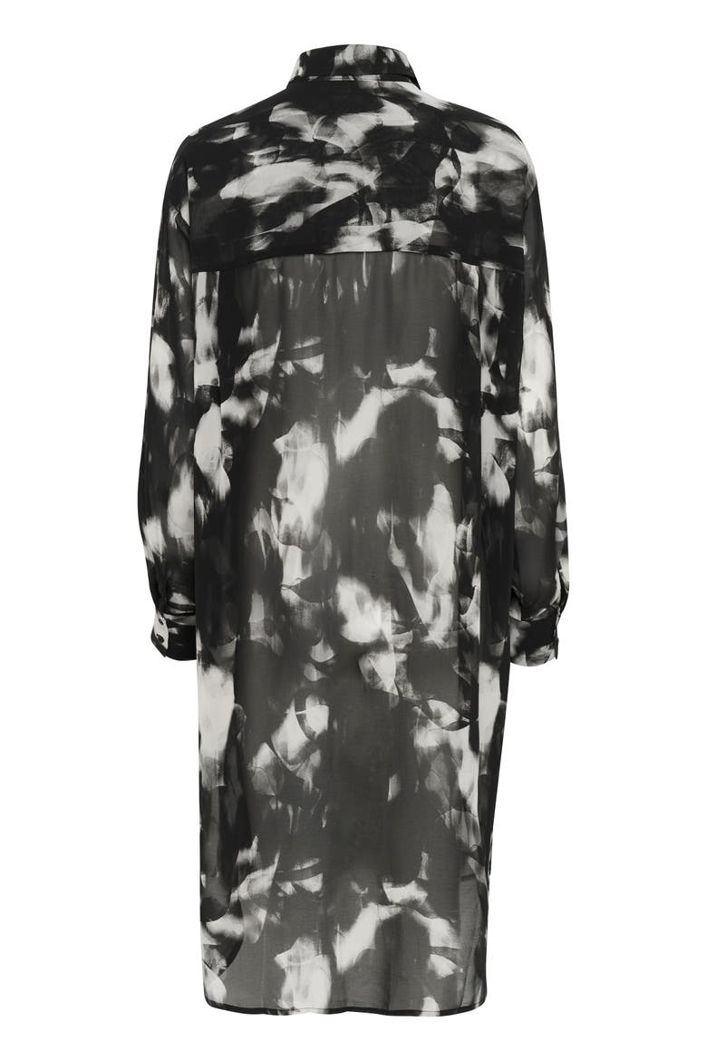 Kaaska Sheer Long Sleeves Shirt Dress, Alternate, color, Black/Grey Blurry