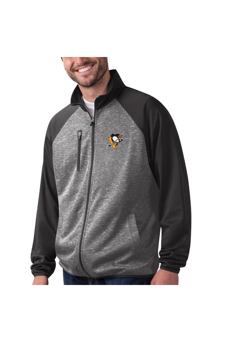 Men's G-III Sports by Carl Banks Black Pittsburgh Penguins Runners Raglan Full-Zip Track Jacket, Main, color, Black
