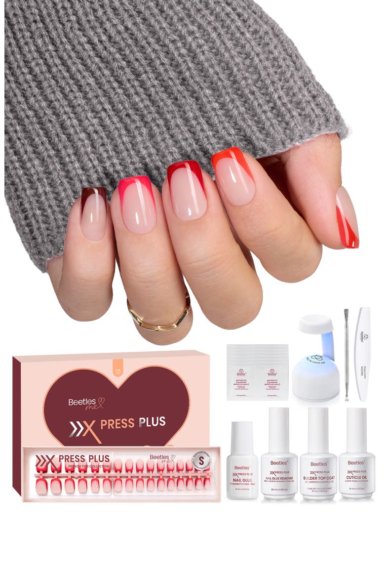 Red French Tip Press On Nail Studio Kit Short Square, Main, color, Christmas classic Red