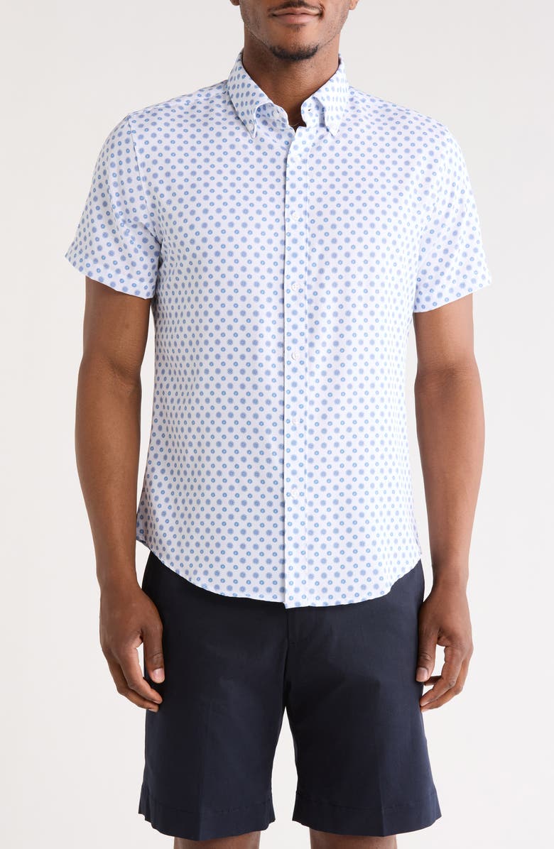 DENIM AND FLOWER Floral Geo Button-Down Shirt, Main, color, Blue