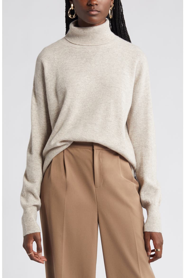 Cashmere Turtleneck Sweater, Alternate, color, BEIGE HUMMUS HEATHER
