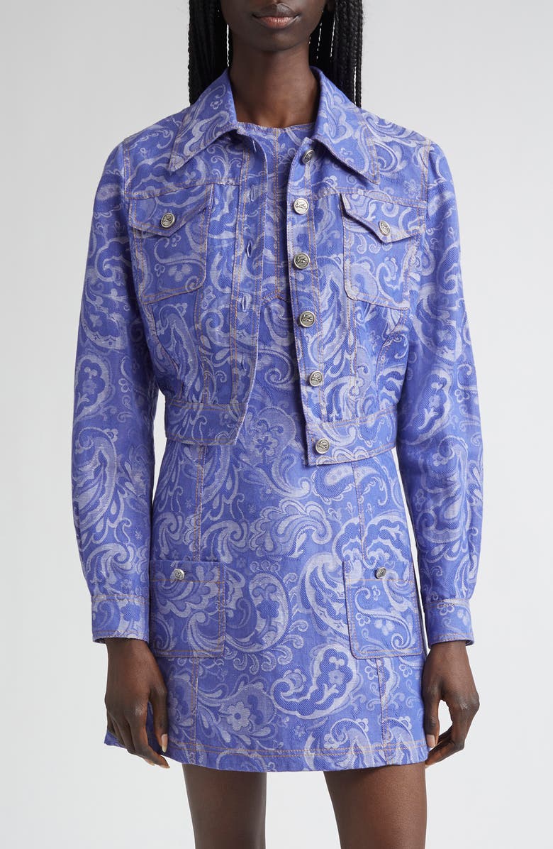 Etro Paisley Denim Trucker Jacket, Main, color, Multicolour On Pale Blue Base