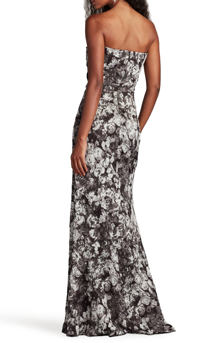 SHO by Tadashi Shoji Textured Floral Strapless Gown, Alternate, color, Ivory Black/ Floral