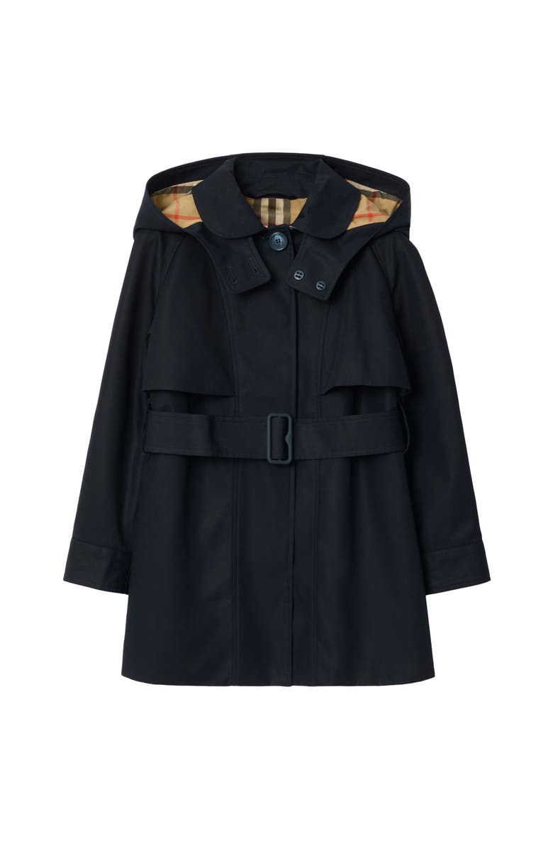 Burberry Cotton Hooded Trench Coat, Main, color, Storm Blue