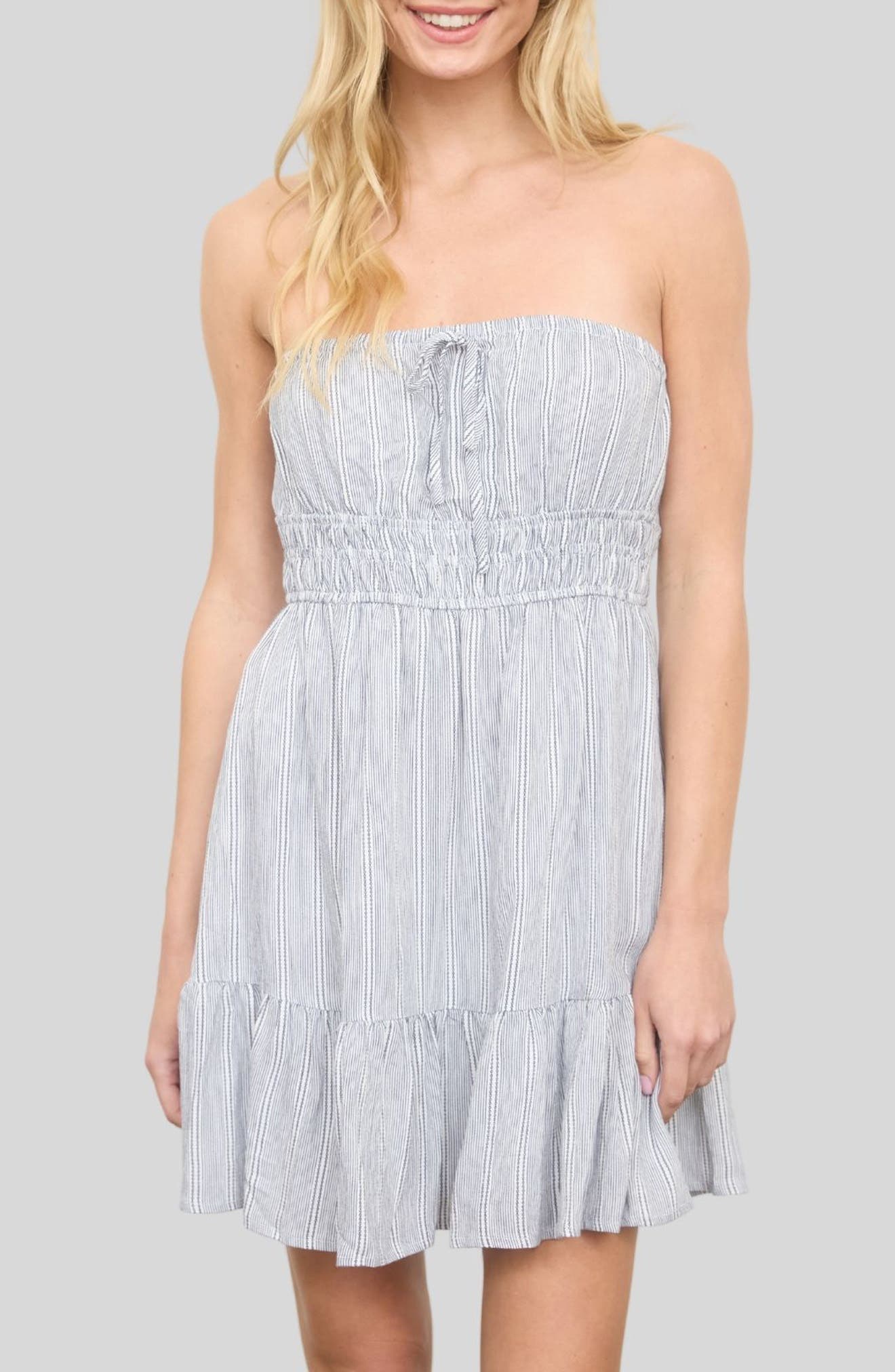 Stripe Ruffled Hem Strapless Dress - image 5