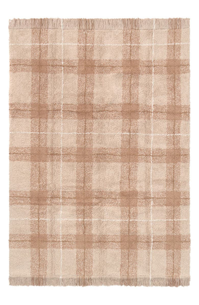 Lorena Canals Tartan Washable Cotton Blend Area Rug, Main, color, Rose Natural