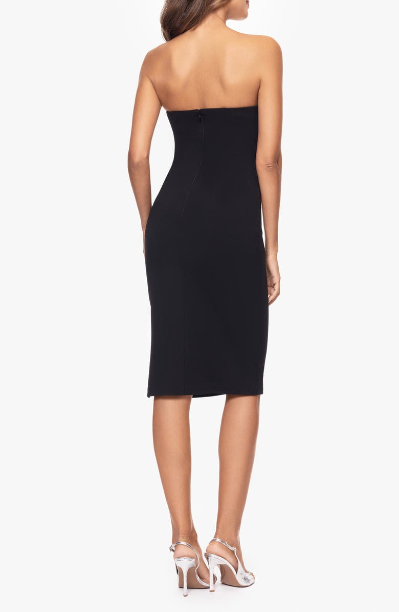Floral Appliqué Strapless Scuba Knit Sheath Cocktail Dress
