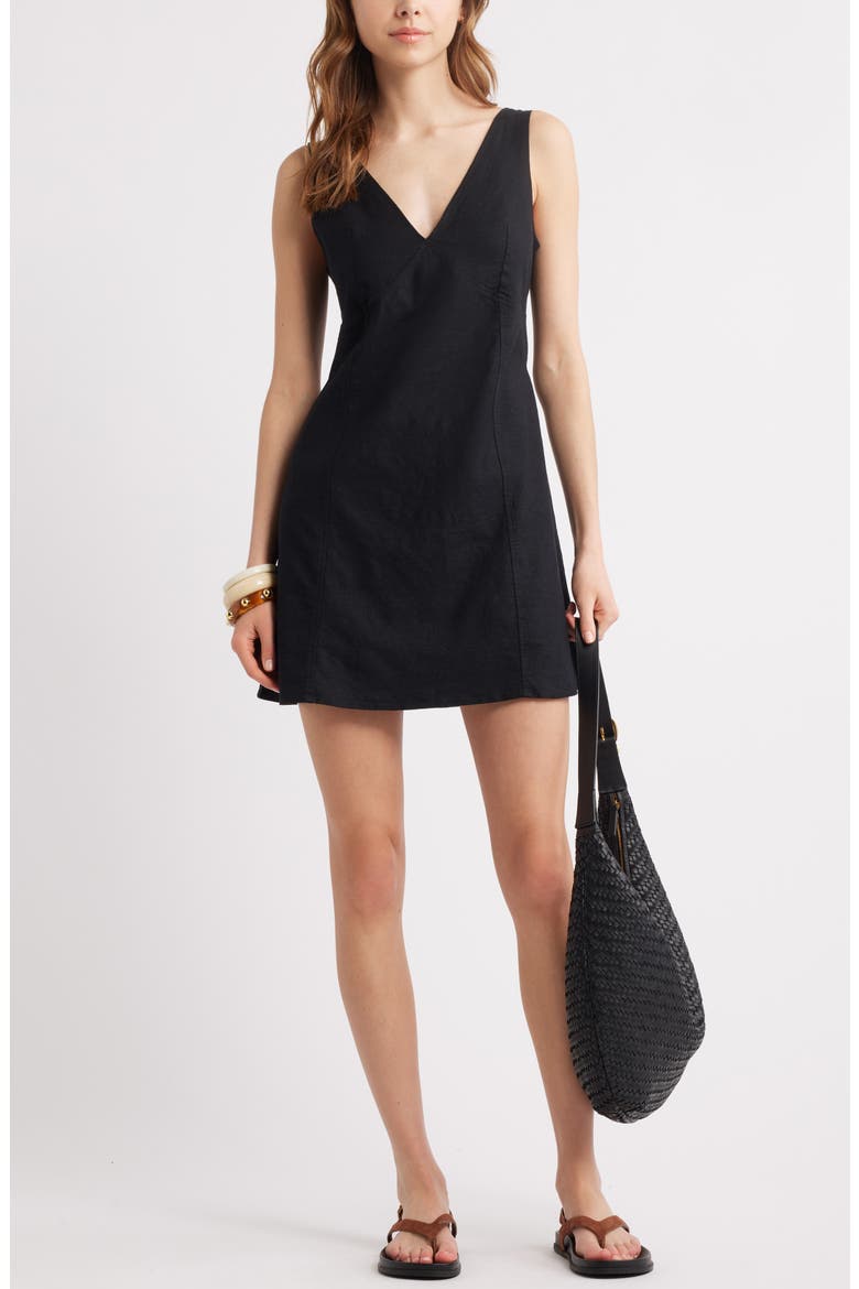 Sleeveless Linen Blend Minidress, Alternate, color, BLACK