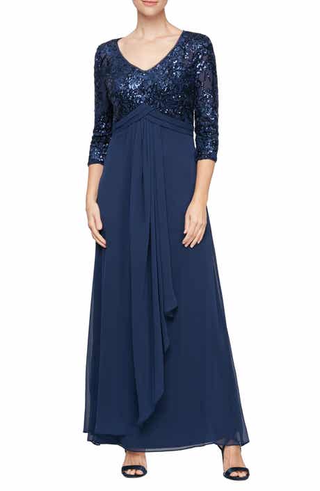 Alex Evenings Sequin Three-Quarter Sleeve Evening Gown