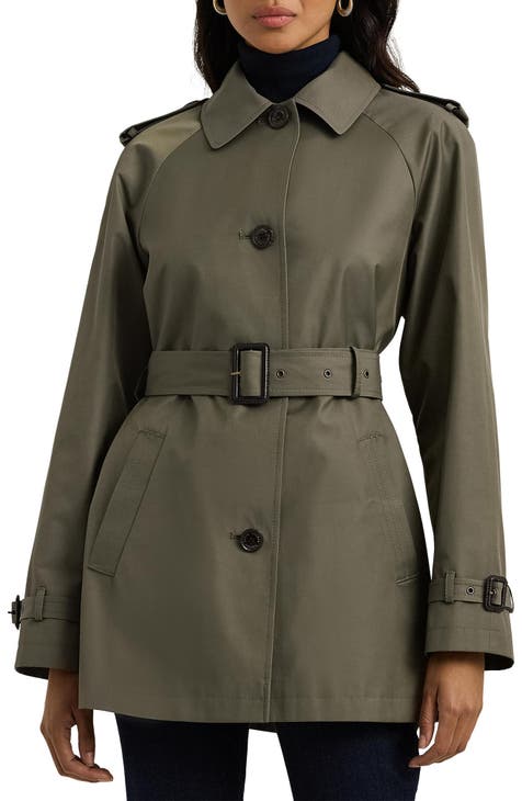 Woman selling Trench Coat White & Dark Green