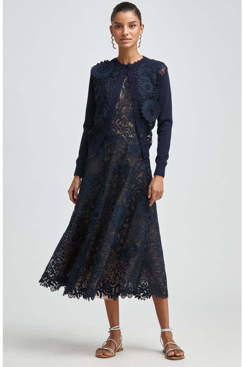 Lace Wool Cardigan, Alternate, color, NAVY
