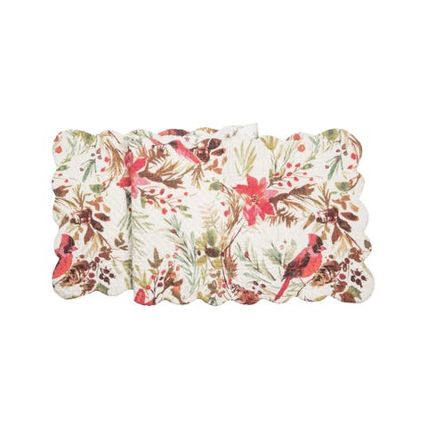 Averie Cardinals Holly & Sprig 100% Cotton Quilted Christmas Table Runner 14" x 51"