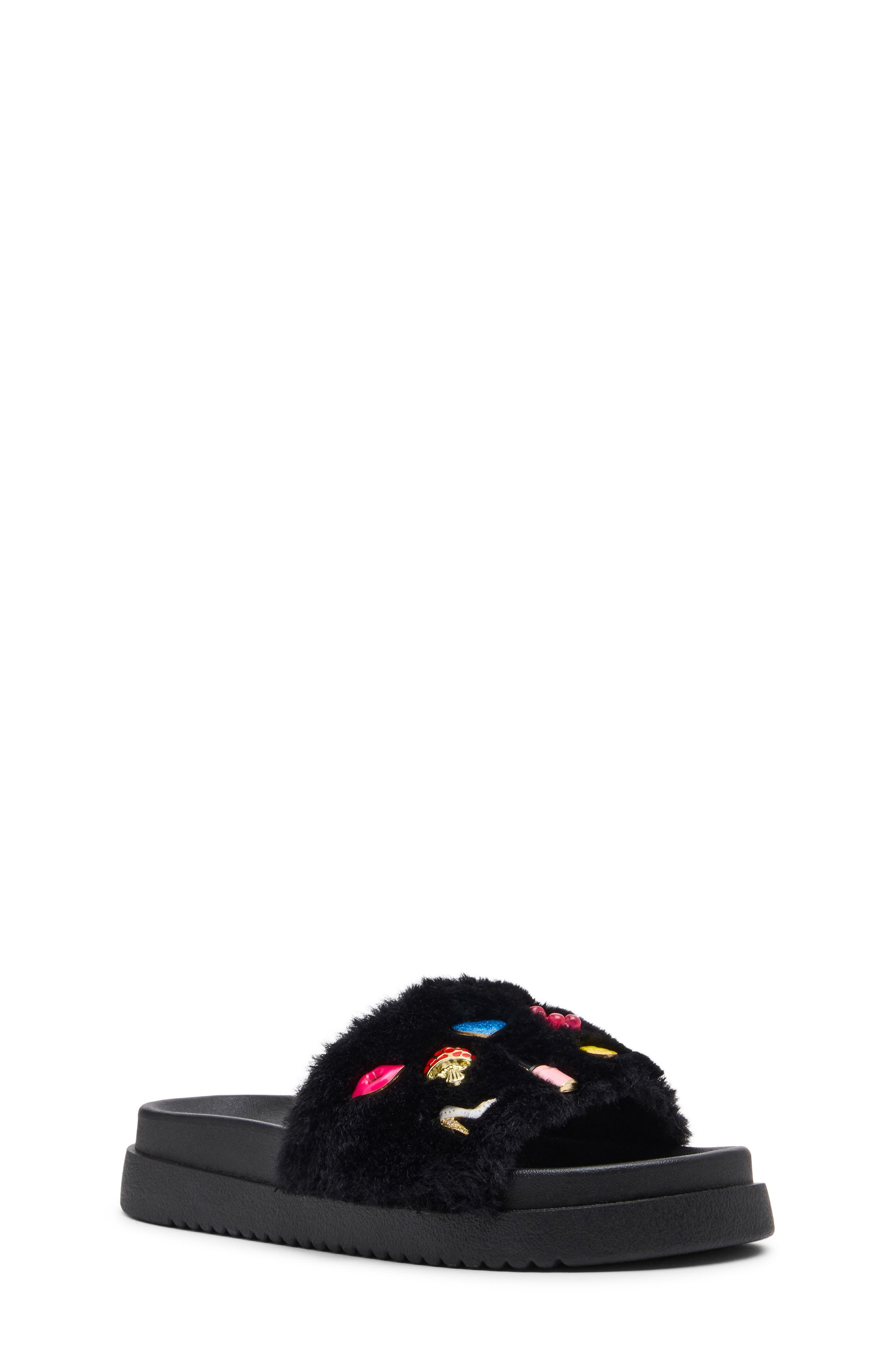 Kids' JDUMBO-R Faux Fur Slide Sandal, Main, color, BLACK