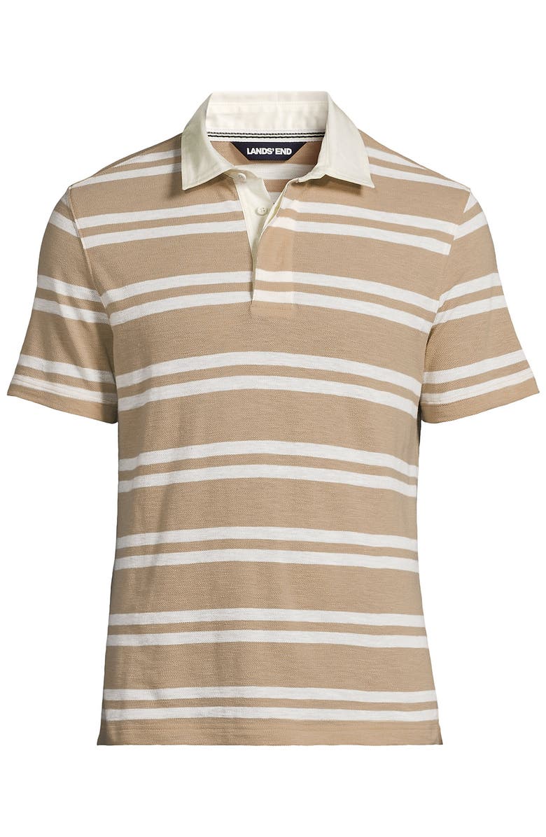 Lands' End Short Sleeve Cotton Linen Rugby Polo, Alternate, color, 