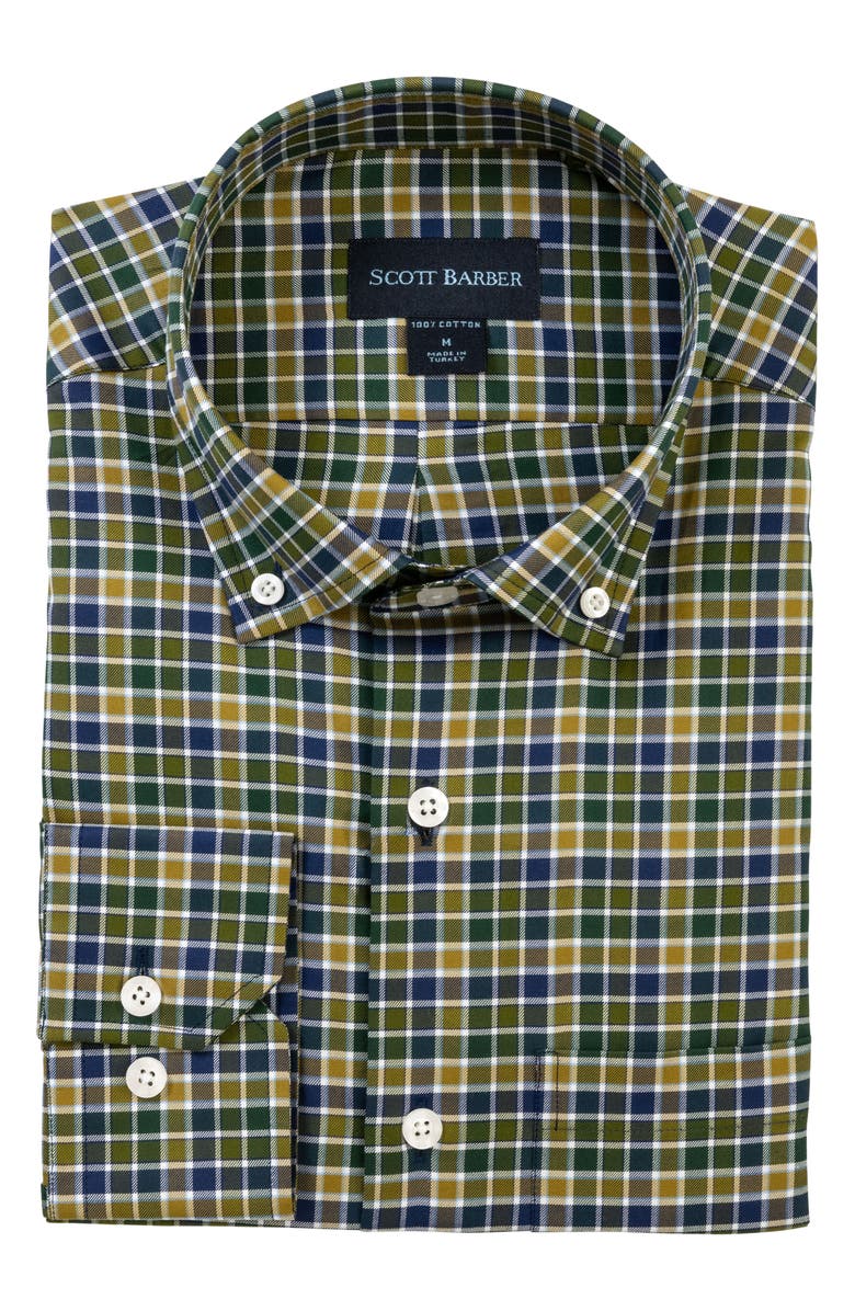Scott Barber Check Prep Cotton Twill Button-Down Shirt, Alternate, color, Hunter