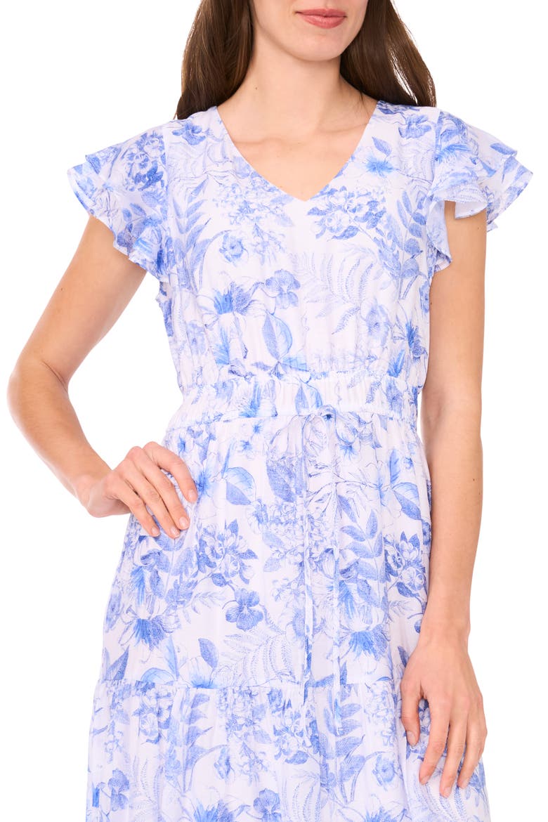 Flutter Sleeve Maxi Dress, Alternate, color, BRIGHT WHITE/ BLUE