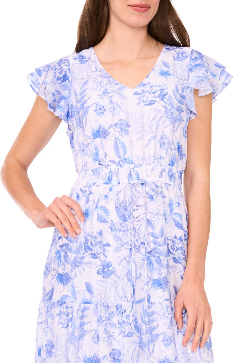 Halogen<sup>®</sup> Flutter Sleeve Maxi Dress, Alternate, color, Bright White/ Blue