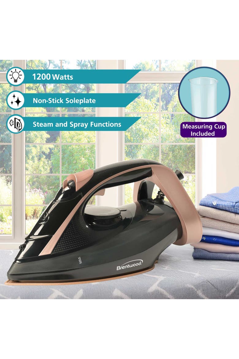 Non-Stick Steam Iron in Rose Gold with Temperature Dial, Alternate, color, Black