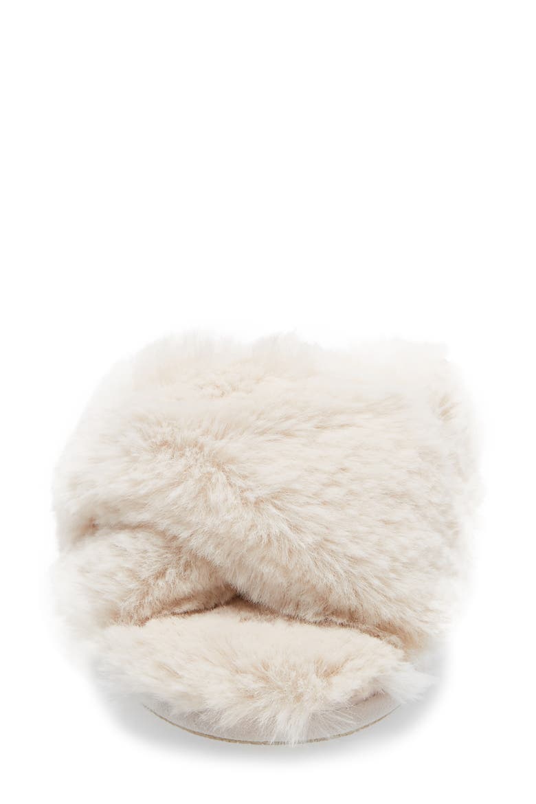 Sheepy Crossover Faux Fur Slide Slipper, Alternate, color, NATURAL