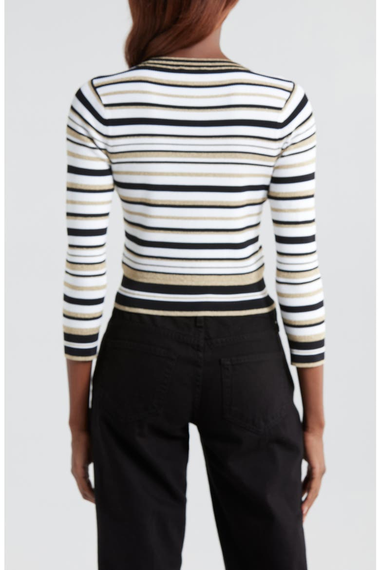 Yukio Stripe Crewneck Top, Alternate, color, WHITE/ BLACK/ GOLD STRIPE