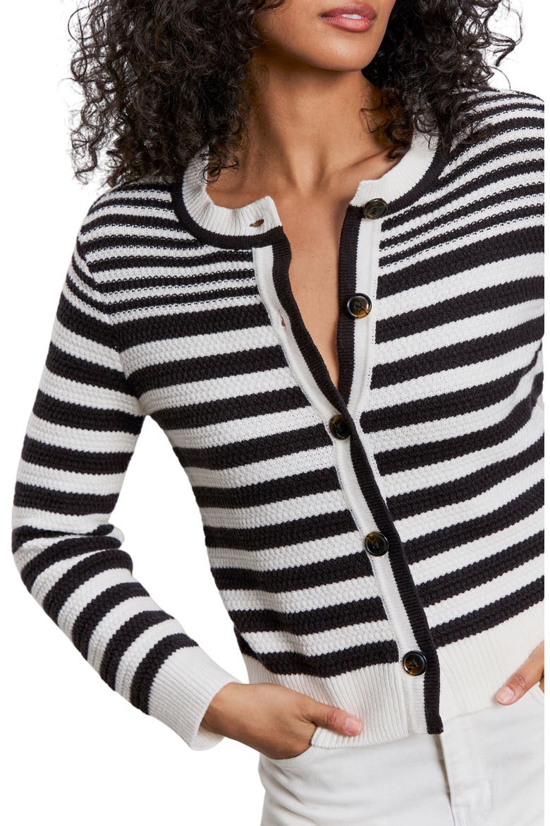 City Summer Stripe Cotton Cardigan, Alternate, color, BLACK/ WHITE