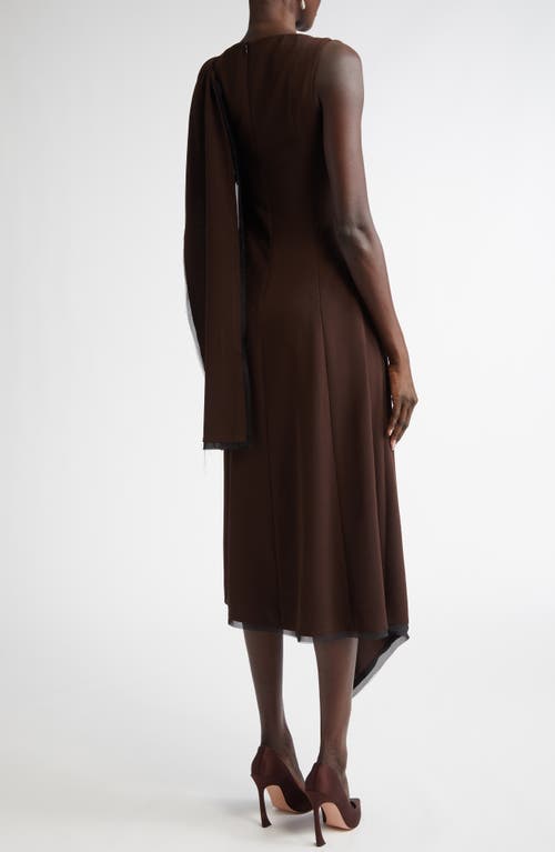 Jason Wu Collection Boatneck Fit-flare Crepe Dress With Organza Trim In Bark