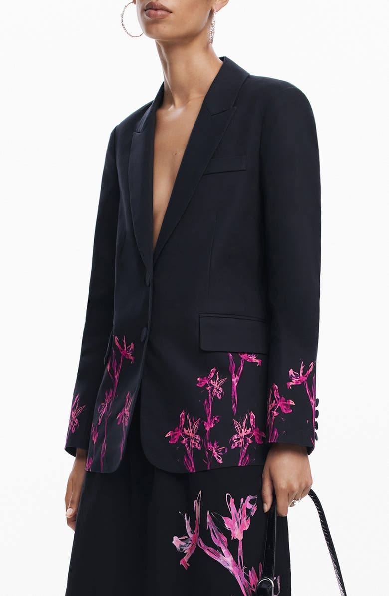 Desigual Lirios Floral Print Longline Blazer, Alternate, color, 