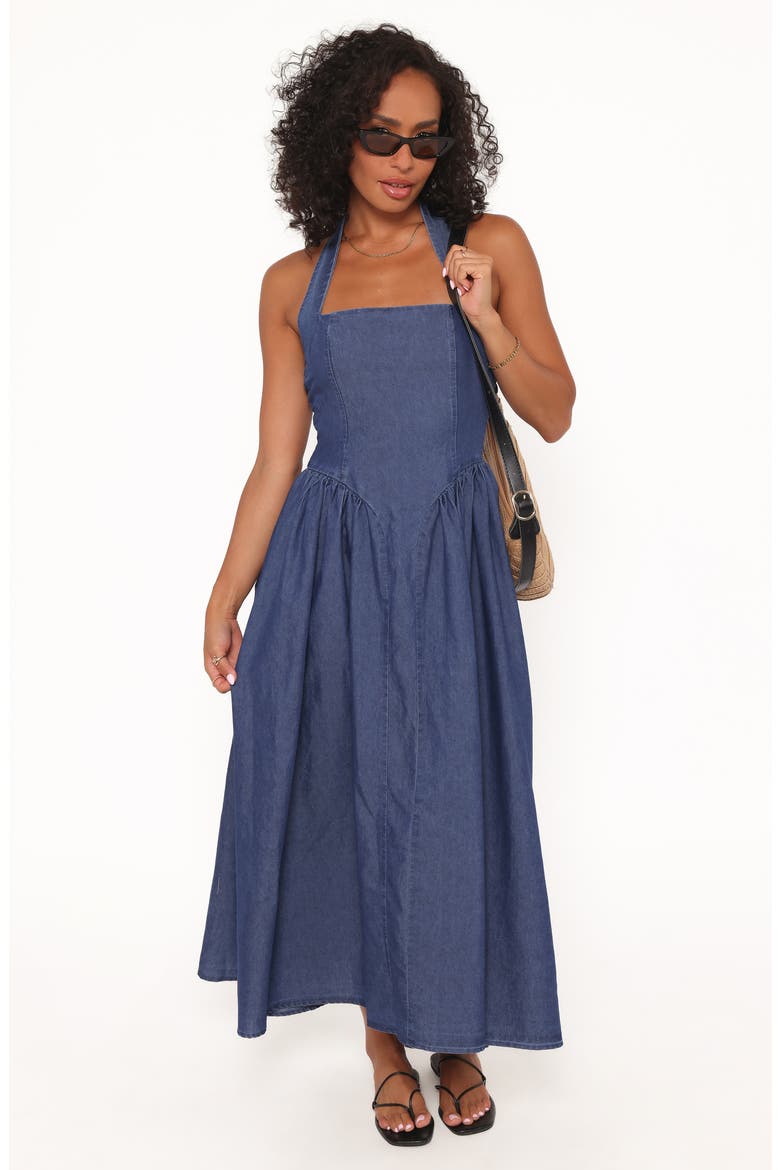 Milford Halter Neck Midi Dress, Alternate, color, DARK DENIM