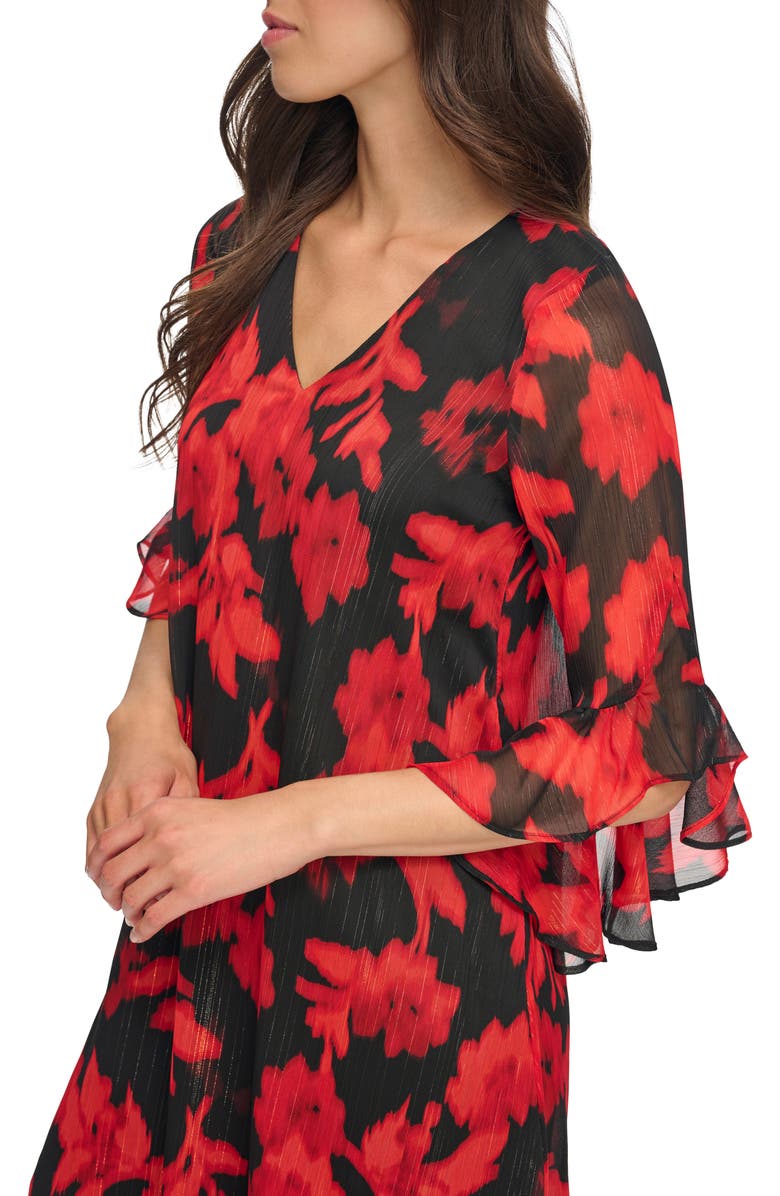 Calvin Klein Metallic Floral Chiffon Trapeze Dress, Alternate, color, 