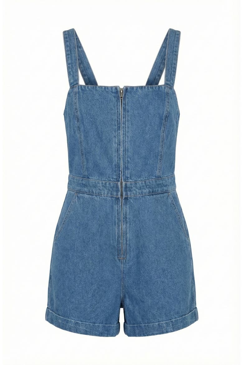 Denim Front Zip Pocket Romper, Alternate, color, Medium Wash Blue
