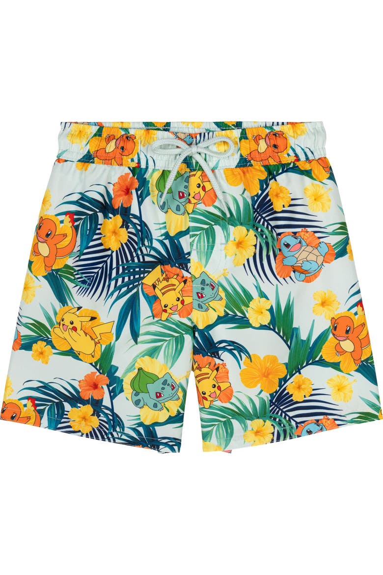 Swimwear 2-piece Camp Shirt And Swim Trunks Set (little Kid & Big Kid), Alternate, color, Pikachu Squirtle Green