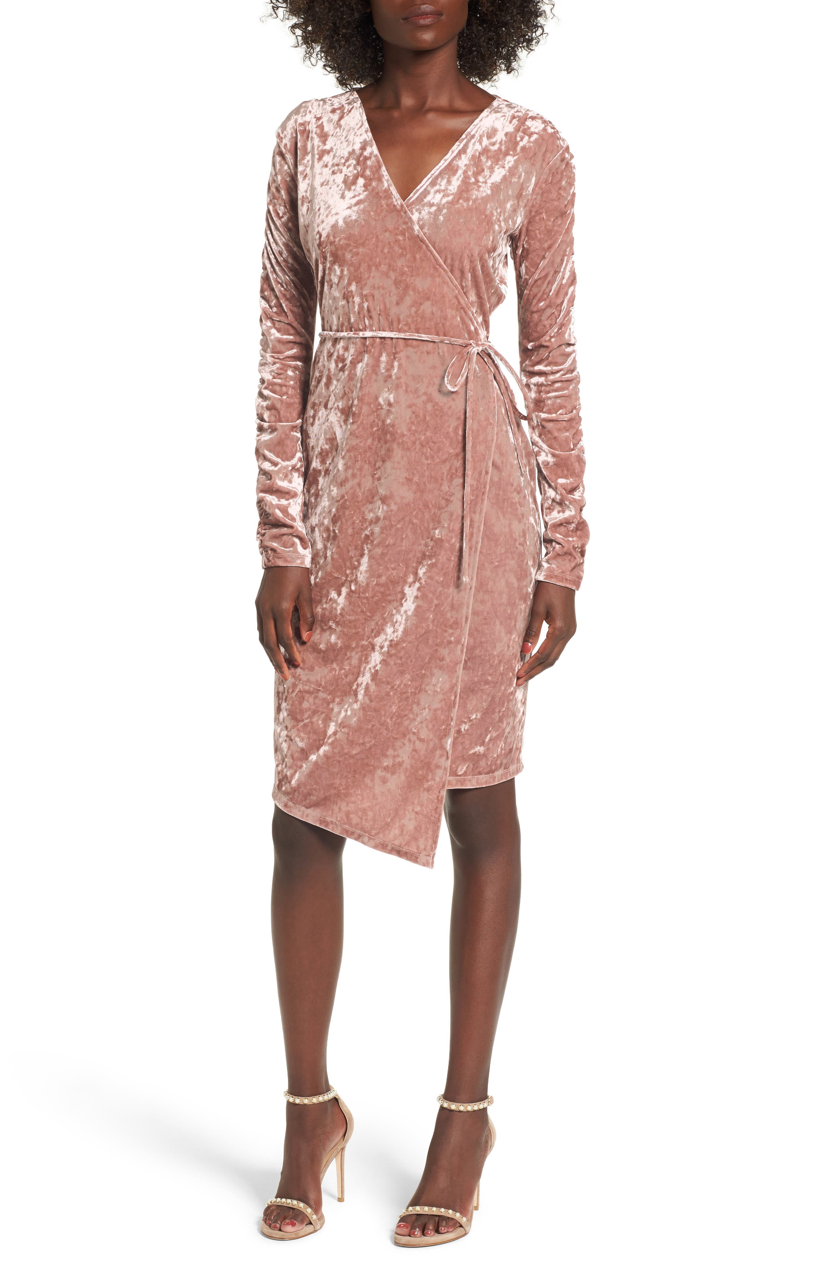 Leith Ruched Velour Wrap Dress