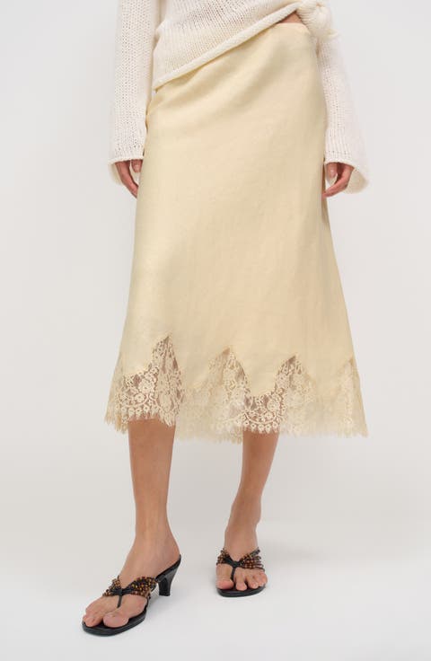 Carolina Lace Trim Linen Midi Skirt