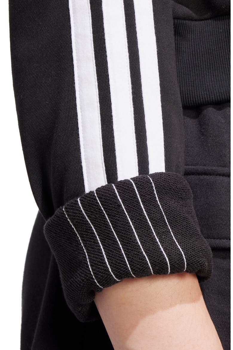 3-Stripes French Terry Crop Hoodie, Alternate, color, BLACK/ WHITE