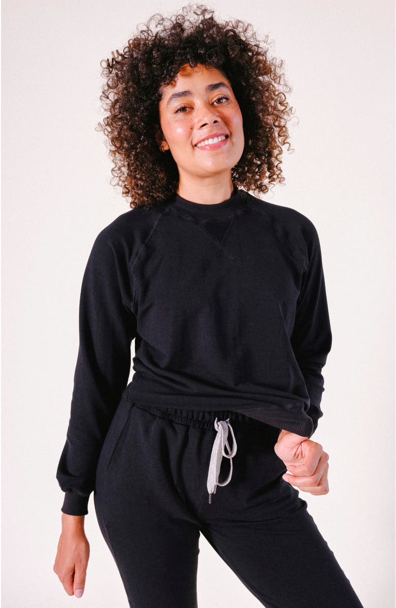 POPLINEN Agnes Raglan Organic Cotton + Tencel Sweatshirt, Alternate, color, Black