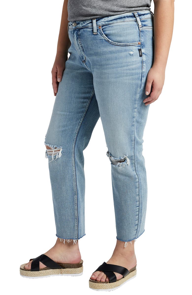 Silver Jeans Co. Beau High Waist Raw Hem Girlfriend Jeans, Alternate, color, Indigo