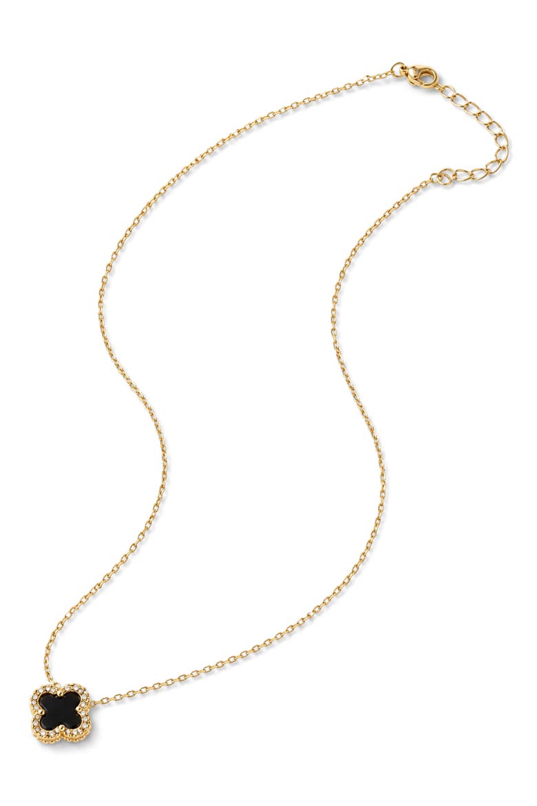 Black Onyx Clover Pendant Necklace, Main, color, GOLD