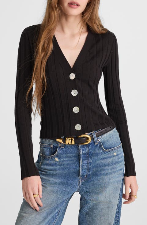 Rib V-Neck Merino Wool & Silk Cardigan