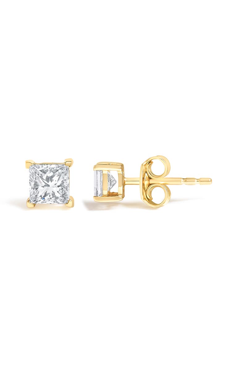 Haus of Brilliance IGI Certified 14k Yellow Gold 1/2 Ct Princess Solitaire Diamond Stud Earrings, Alternate, color, Yellow