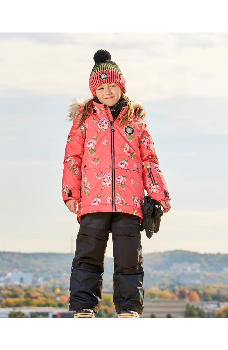 Deux par Deux Little Girl's Two Piece Snowsuit Black Printed Coral Flowers, Alternate, color, 