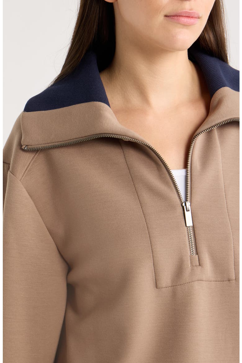Quarter Zip Drawstring Pullover, Alternate, color, DESERT TAUPE/ EVENING BLUE