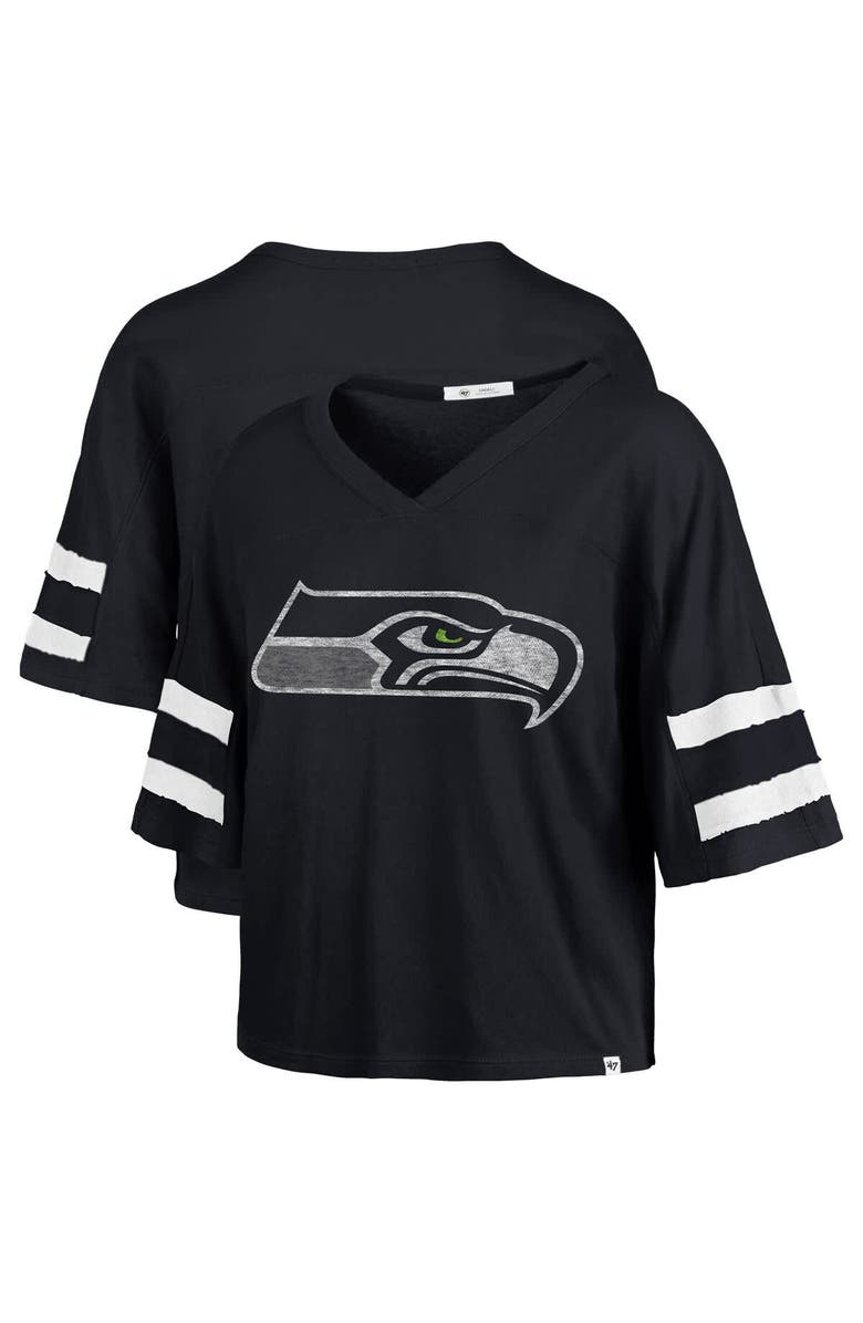 '47 Women's '47 College Navy Seattle Seahawks Premier Scout Cropped V-Neck T-Shirt, Main, color, College Navy