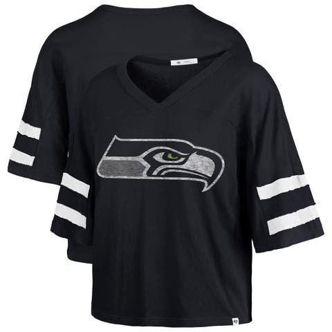 Women's '47 College Navy Seattle Seahawks Premier Scout Cropped V-Neck T-Shirt