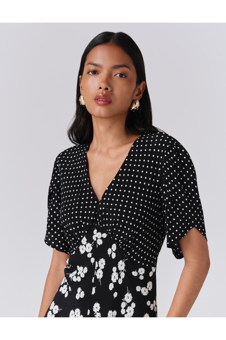 Lulu V-neck Midi Dress, Alternate, color, Black Spot Floral