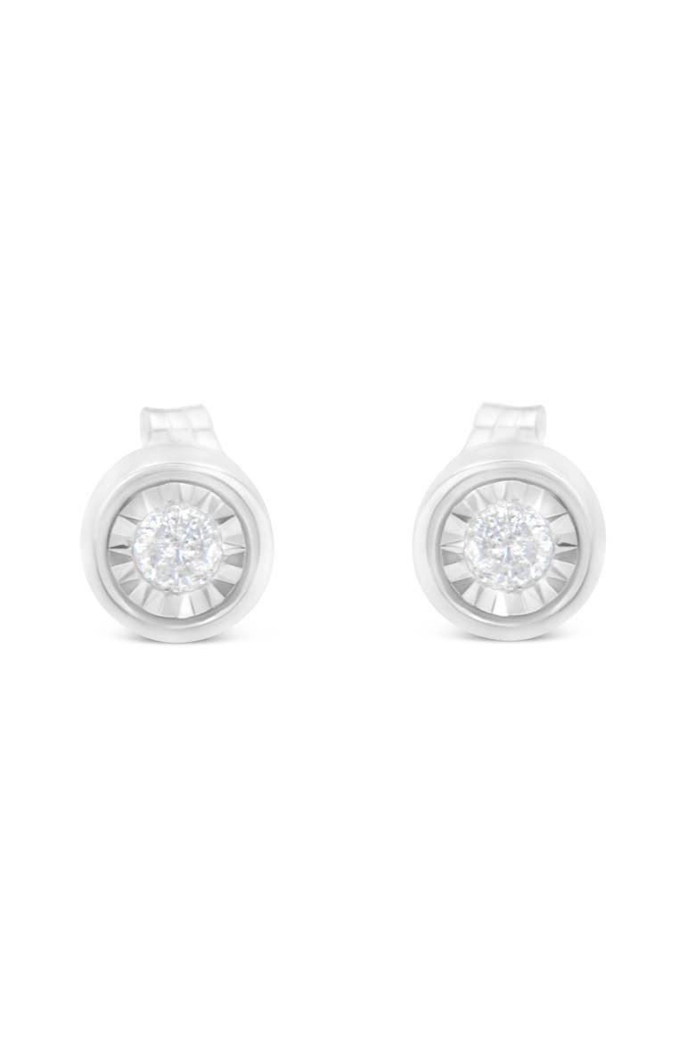 Silver 1/5 Ct Near Colorless Diamond Miracle- Bezel Barrel Style Stud Earrings, Alternate, color, White