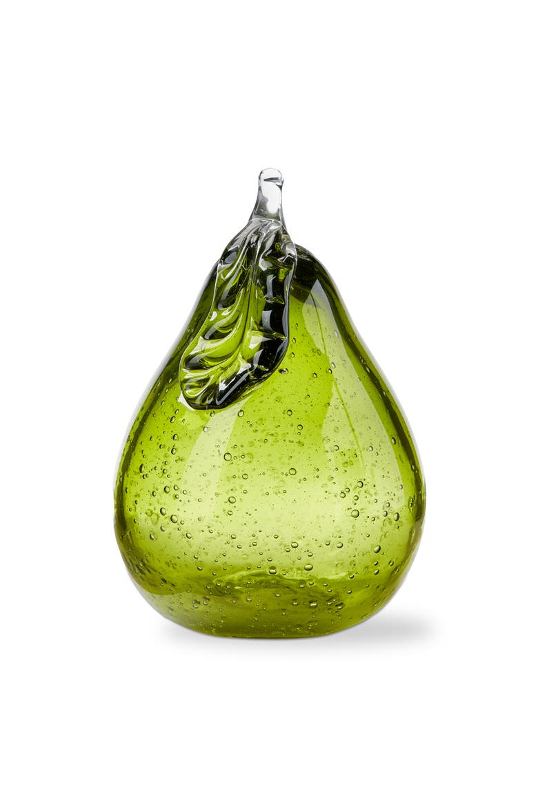 Green Bubble Glass Pear Decorative Object, Main, color, Green