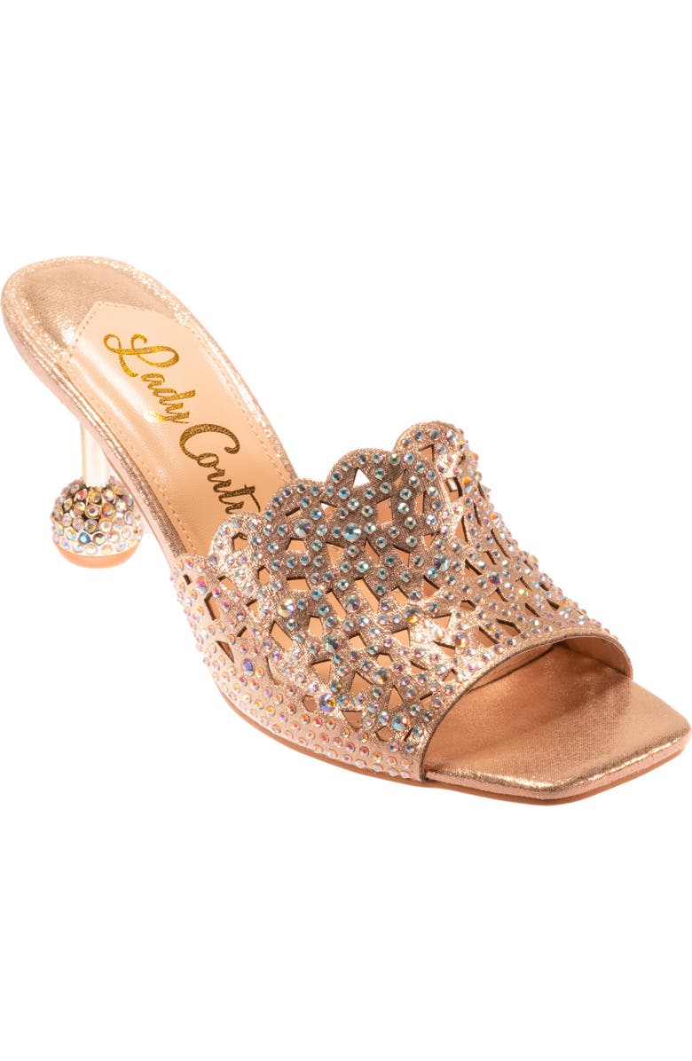 LADY COUTURE Rhinestone Laser Cut Sandal, Main, color, Gold