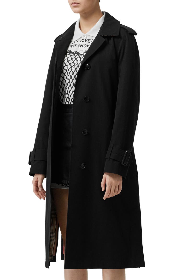 Crostwick Side Slit Tropical Gabardine Trench Coat, Alternate, color, BLACK