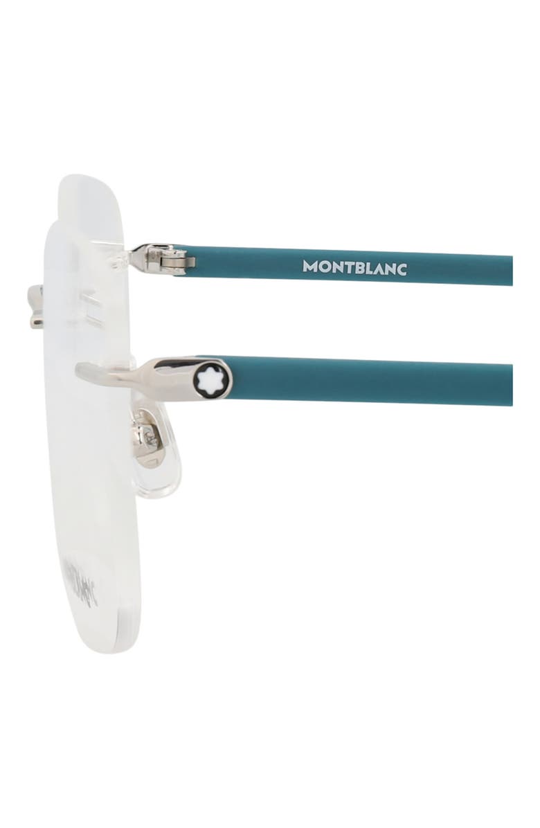 Montblanc 55mm Rimless Square Optical Glasses, Alternate, color, Silver Teal Transparent