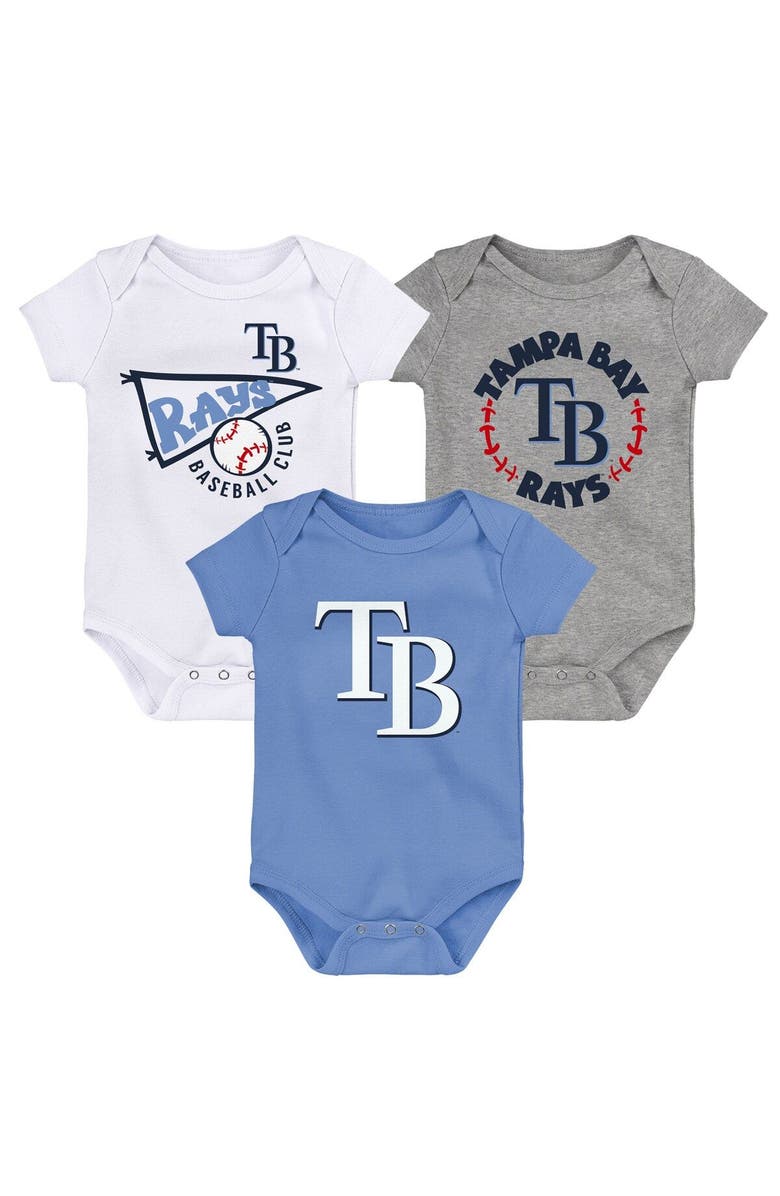 Outerstuff Infant Light Blue/White/Heather Gray Tampa Bay Rays Biggest Little Fan 3-Pack Bodysuit Set, Alternate, color, Light Blue
